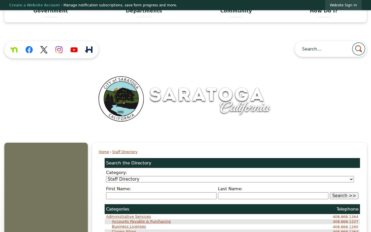 Saratoga people search city staff directory