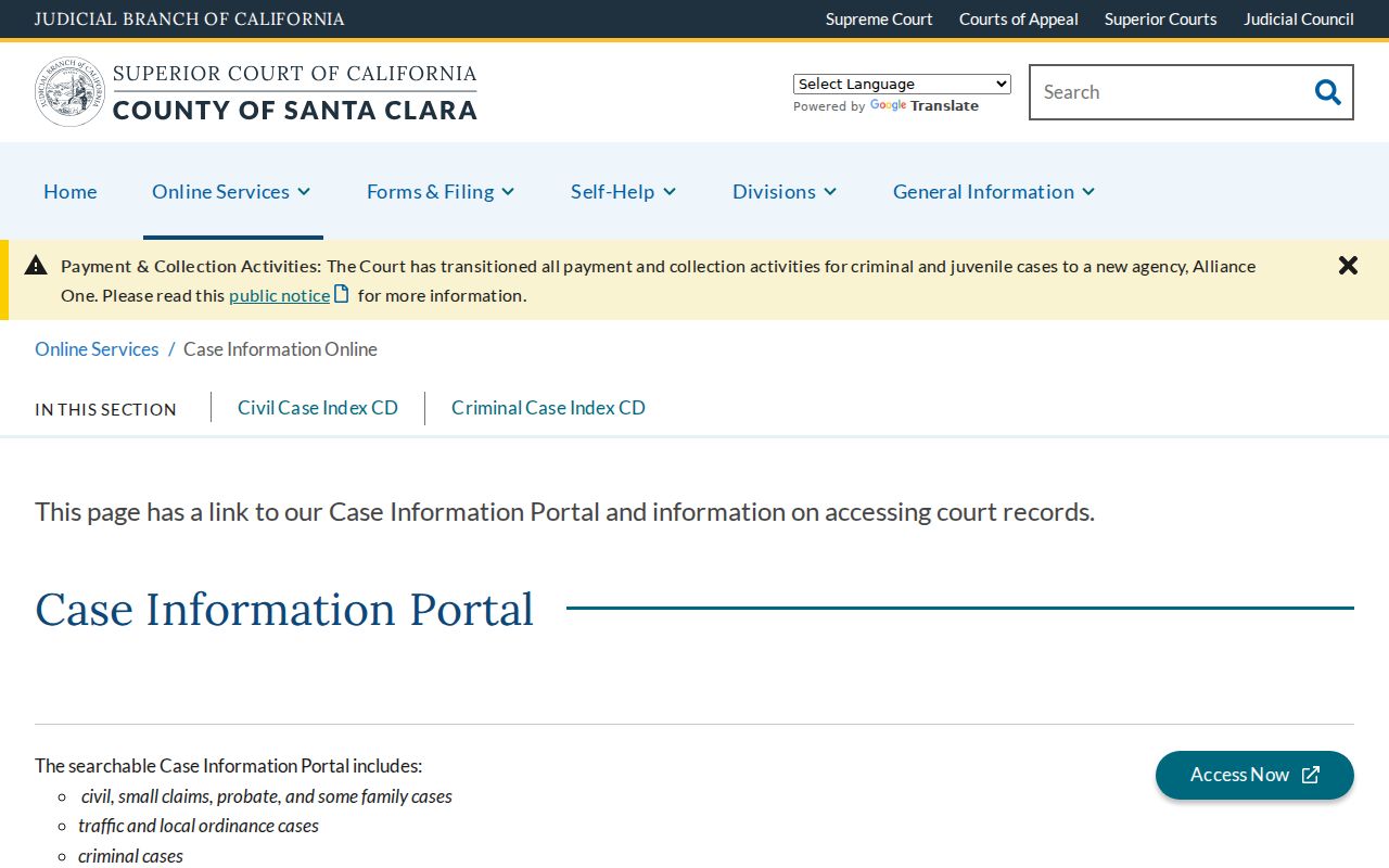 Saratoga public records access through Santa Clara County court information